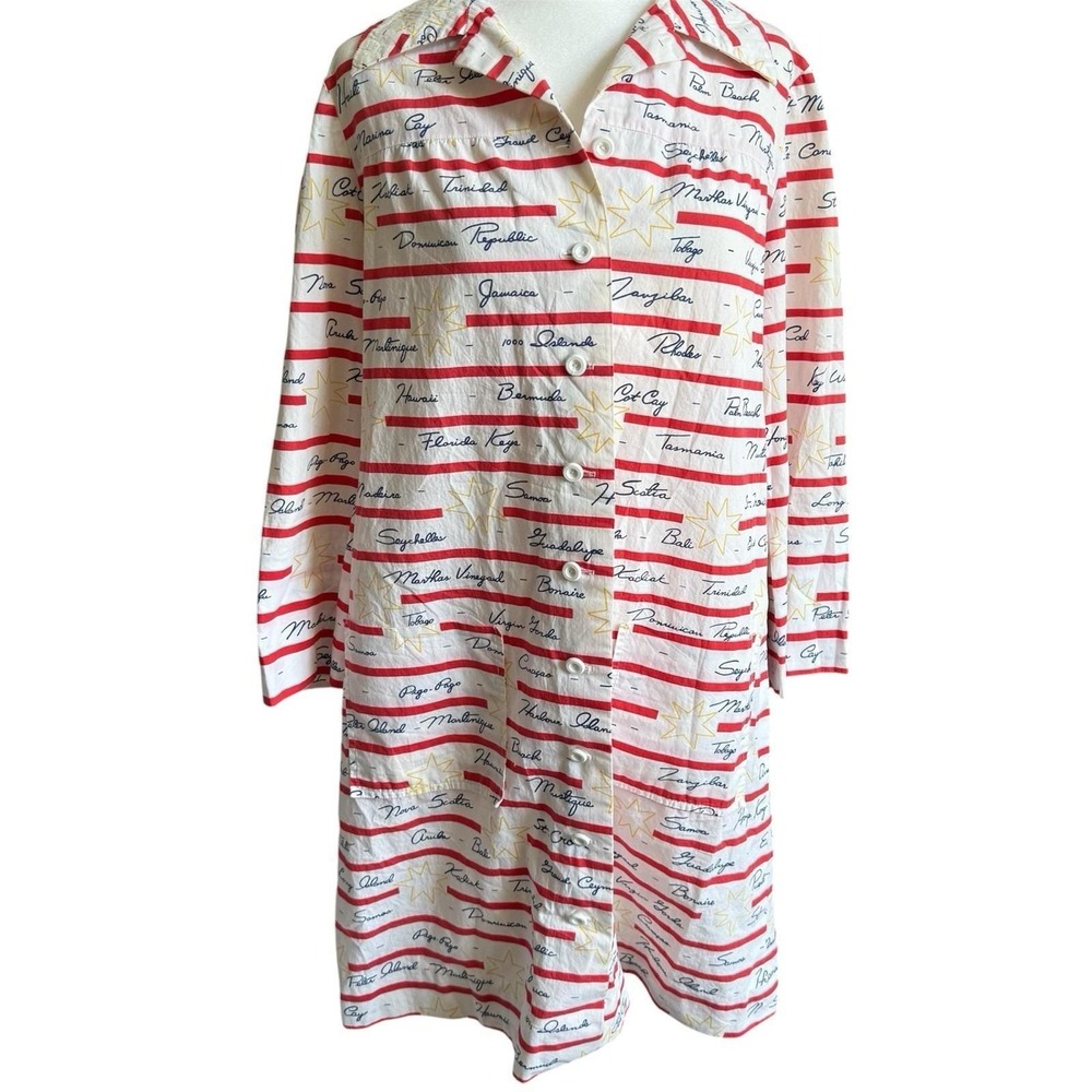 VTG Resort Shirt Dress Travel Destination Print Palm Beach Cape Cod Cruise M/L